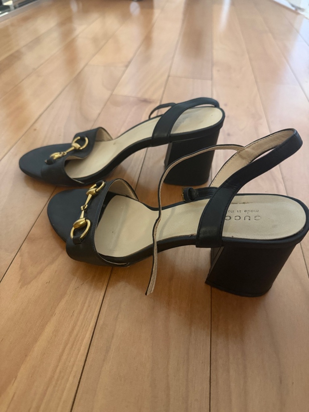 Gucci Black Leather Horsebit Slingback Heels with Gold Hardware - Picture 7 of 7